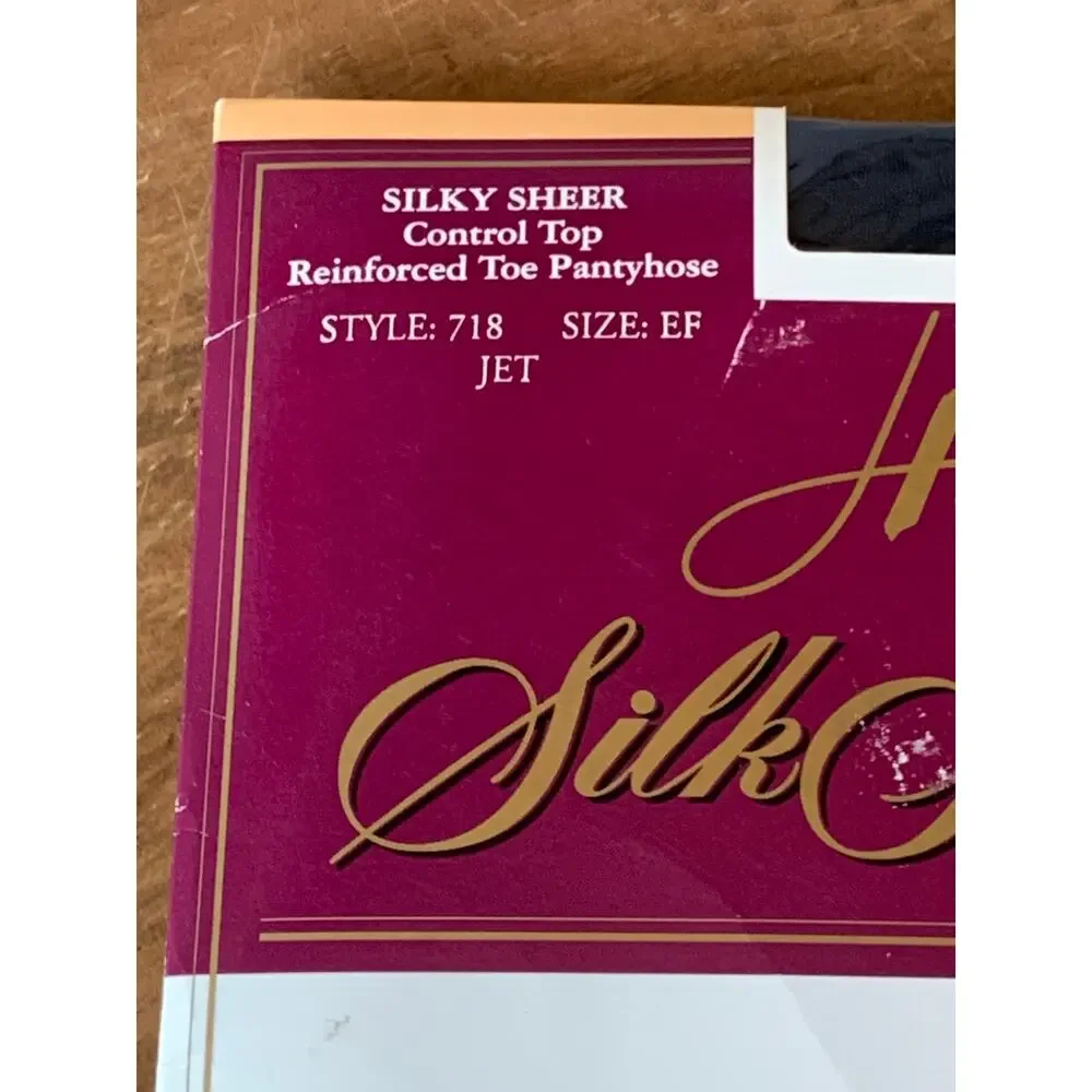 Hanes Silk Reflections Pantyhose E-F Control Top Reinforced Toe JET Black Vtg